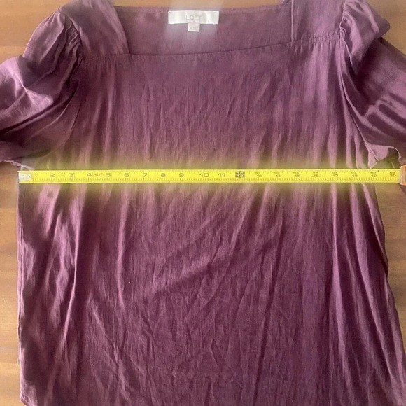 Loft Women's Size M Long Sleeve Button Cuff Blouse Maroon Square Collar Soft - Picture 8 of 9